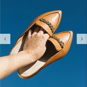 Able Tan Mules with Gold Chain Detail